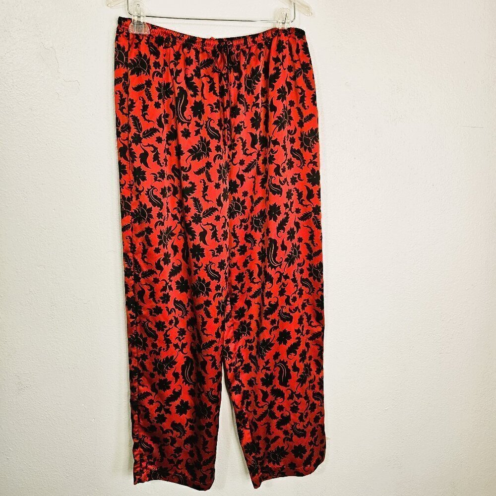 Cabernet Womens Red/Black Floral Luxurious Silky Pajama Set Size Large - Picture 5 of 9